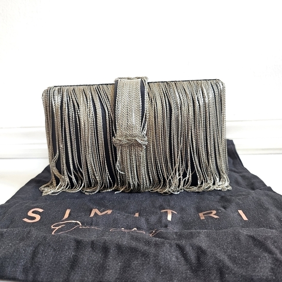 New Simitri Black Silver Chunky Clutch Handbag/Crossbody Metal Chain Handbag NWT - Picture 7 of 13